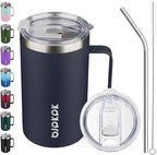 BJPKPK Insulated Coffee Mug with 2 Lids, 25oz Stainless Steel Insulated Tumbler with Handle, Double Wall Vacuum Coffee Cups, BPA Free Travel Mug for Coffee, Tea and Drinks, Navy Blue