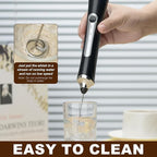 Handheld Electric Milk Frother with 2 Heads, Coffee Whisk Foam Mixer with USB Rechargeable 3 Speeds, Foam Maker Blender for Latte, Cappuccino, Hot Chocolate, Egg (Black with stand)