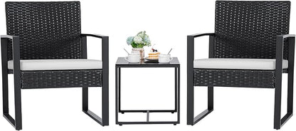 Flamaker 3 Pieces Patio Furniture Outdoor Wicker Modern Rattan Chair by Flamaker