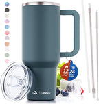 40 oz Tumbler With Handle and Straw Made of Stainless Steel - Double Wall Vacuum Insulated Tumbler With Lid - Sweat Proof Easy Grip, BPA-Free, Dishwasher Safe Tumbler (Charcoal)