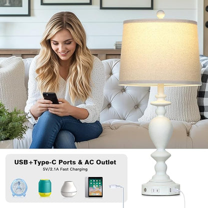 Cinkeda 28" White Farmhouse Table Lamps Set of 2 - Image 5