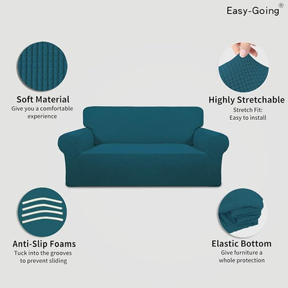 Easy-Going Stretch Oversized Loveseat Couch Covers Washable Peacock Blue | - Image 3