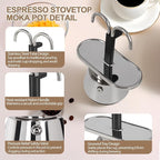Uncoated 2 Cup Dual Pipe Moka Pot 304 Thickened Stainless Steel Mini Coffee Maker Stovetop Espresso Coffeemaker Italian Classic Style Brewing Greca Cafe Mocha Machine for Camping Travel Home 150ml
