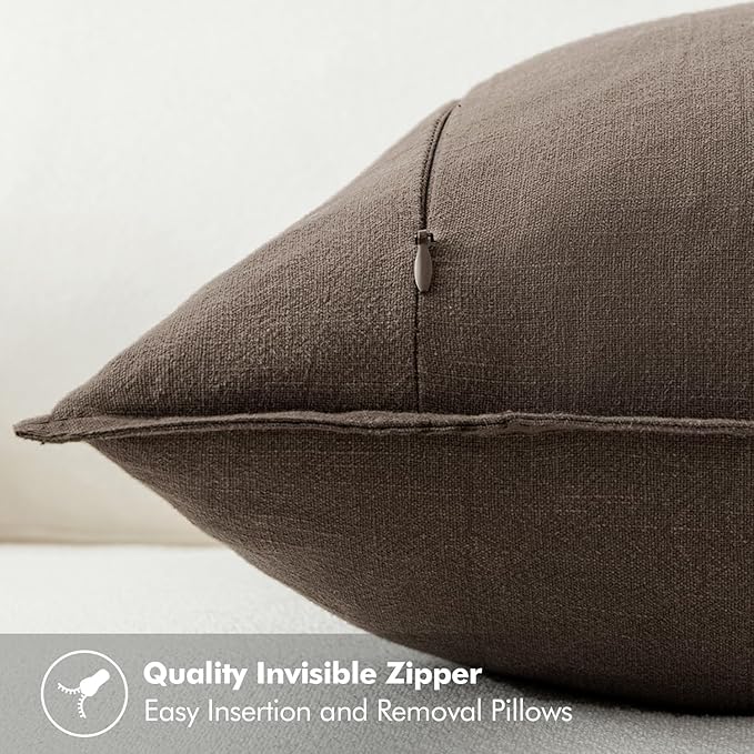 MIULEE Decorative Linen Pillow Covers 18x18 Inch Coffee | Boho Farmhouse​ ​Fall - Image 6