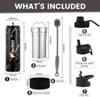lexlion Tea Infuser Bottle - Fruit Infuser Water Bottles 22 Oz, Triple Walled Insulated Stainless Steel Bottle, Thermal Leaf Infuser, Silicone Sleeve, 3 Lids Leakproof, Metal Mug Gallon