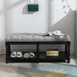 Farmhouse Storage Bench Wooden Entryway Linen Upholstered Ottoman Button Tufted by Janoray