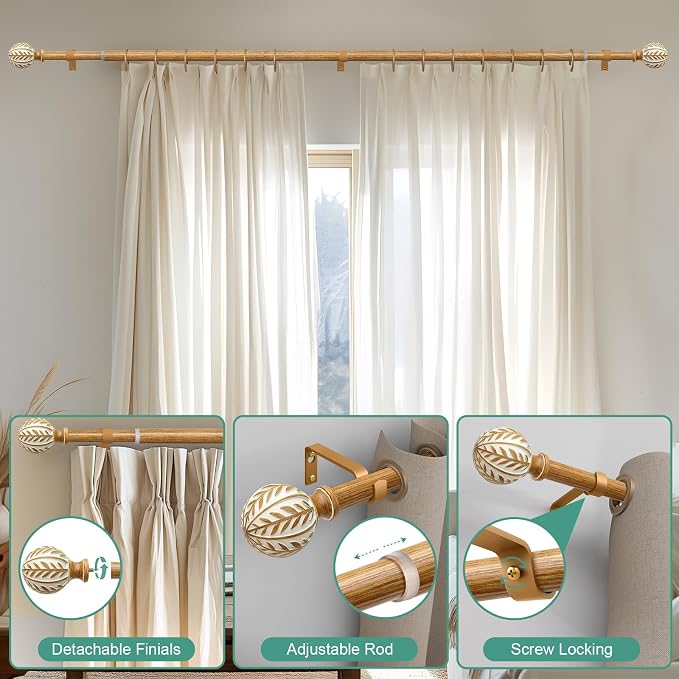 QDWIS 2 Pack Boho Wood Curtain Rods - Image 9