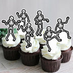 Dancing Skeleton Halloween Cupcake Toppers 48PCS Black Skull Party Cake Decorations Skeleton Cupcake Picks Halloween Birthday Party Decorations for Horror Theme Party Baby Shower Supplies