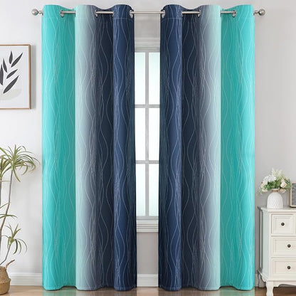 Navy Blue and Teal Gradient Blackout Curtains - Image 2