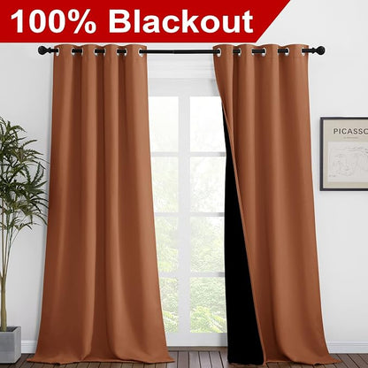 NICETOWN Burnt Orange Blackout Curtains 90 inches Long, Full Light Blocking - Image 2
