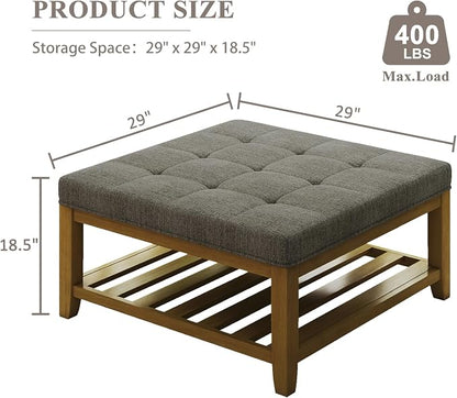 Befurtori Large Square Ottoman Coffee Table, Linen Solid Upholstered Footrest - Image 2