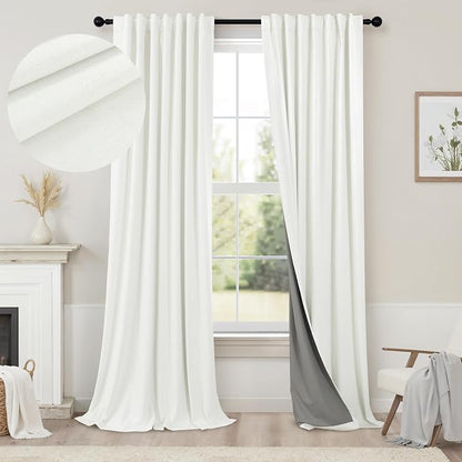 Ivory 100% Blackout Curtains 96 Inches Long 2 Panels Farmhouse Style Bedroom by Pitalk