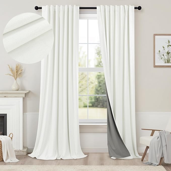 Extra Long Ivory Curtains for Living Room Blackout 108 Inch Sound Proof Wide by Pitalk