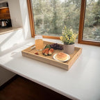 Large Bamboo Wooden Tray with Handles, Rectangular Natural Solid Wood Dinner Tray, Bamboo Wood Original Color. Suitable for Kitchen,Bedroom, Coffee, Party bar. (14.9x10.2 inches)