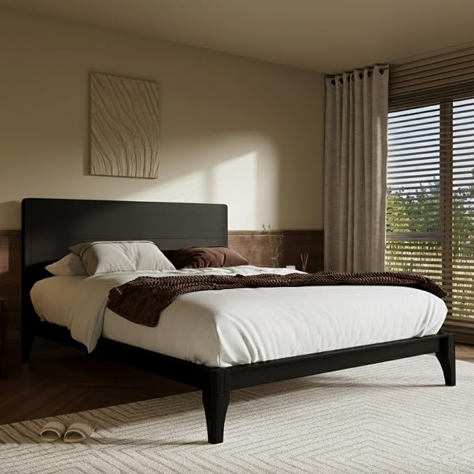 Merax Queen Size Bamboo Platform Bed, Mid-Century Modern Bed Frame - Image 3