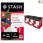 Stash Tea Decaf English Breakfast Black Tea - Decaf, Non-GMO Project Verified Premium Tea with No Artificial Ingredients, 18 Count (Pack of 6) - 108 Bags Total