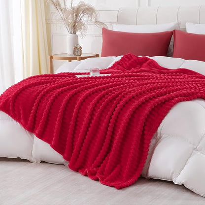 Cherry Red Throw Blanket for Couch Sofa 60x80 inches Striped Design | Fleece - Image 2