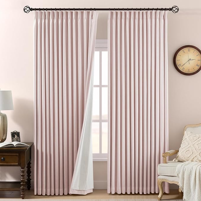 AUSSPVOCT Pinch Pleated 95 Inch Linen Curtains 100% Blackout by AUSSPVOCT