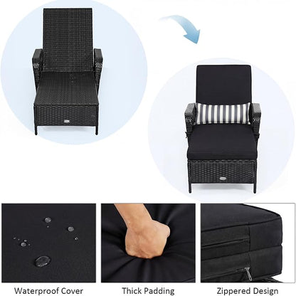 COSTWAY PE Rattan Chaise Lounge Chair, 6 Gear Adjustable Recliner - Image 5