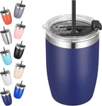 VEGOND Stainless Steel 12 oz Tumblers bulk Vacuum Insulated Double Wall Travel Tumbler with Lid and Straw Reusable Tumbler, Navy Blue 1 Pack