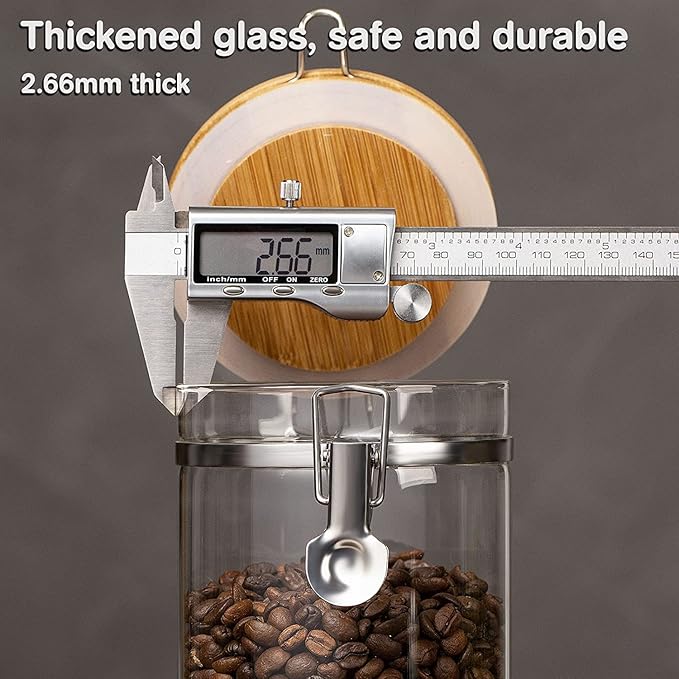Yangbaga Ground Coffee Storage Container with Shelf, 2×45OZ Glass Coffee and Sugar Container Set, Coffee Canisters with Airtight Lids and Scoop, Food Storage Jars for Kitchen,Nuts,Tea,Sugar