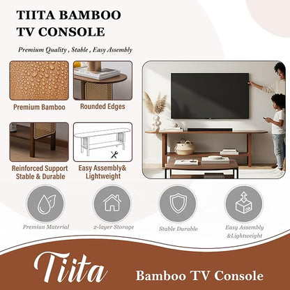 Tiita TV Stand with Storage for TVs up to 65'', Bamboo TV Console Entertainment - Image 9