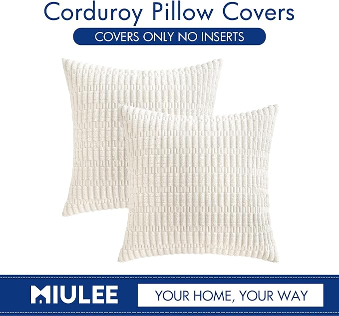 MIULEE Corduroy Decorative Throw Pillow Covers 18x18 Pure White Pack of 2 | - Image 9