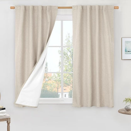 Oatmeal Linen 100% Blackout Window Curtains by LAMIT