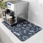 AMOAMI Coffee Mat - Hide Stain, Rubber Backed, Absorbent Dish Drying Mat for Kitchen Counter - Fits Under Coffee Maker & Machine - 16X24, Dust Blue