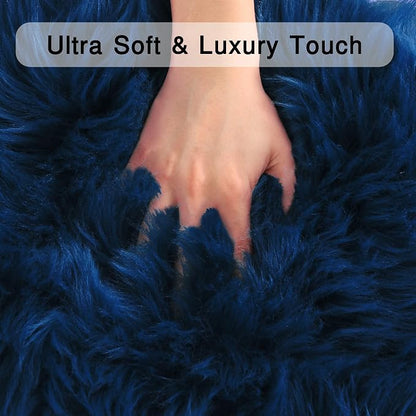 duduta Navy Blue Faux Sheepskin Fur Rug 3x5 ft, Fluffy Carpet Rug | Shag Fuzzy - Image 4