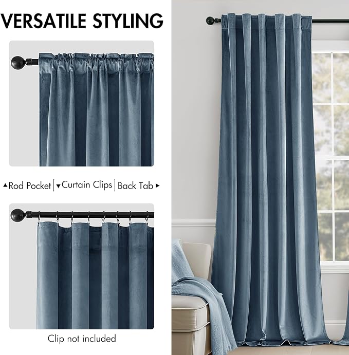 MIULEE Velvet Curtains 52x96 inches 2 Panels Stone Blue Blackout Curtains | - Image 2