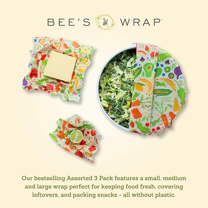 Bee's Wrap Beeswax Wraps for Food - Made in USA Reusable & Organic Food Wraps, Sandwich Wrap & Bowl Covers - Eco-Friendly Alternative to Aluminum Foil & Plastic Wrap, Garden Party 3 Pack (S, M, L)