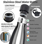 Insulated Water Bottle, 12oz Stainless Steel Water Bottles with straw lid, Metal Sports Water Bottles for Boys,Girls, Double Wall Vacuum BPA-Free Flask for School, Sports & Travel-Black