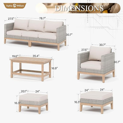 Sophia & William Patio Furniture Set, 5-Piece Wicker Patio Conversation Set - Image 8