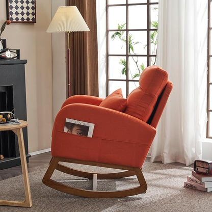 VINGLI Orange Linen Rocking Chair Nursery - Image 8