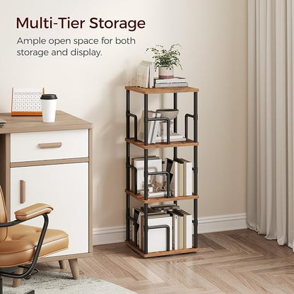 MAHANCRIS 3-Tier Rotating Bookshelf, Freestanding Corner Bookshelf, 360° - Image 5