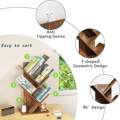 SHEEPAM 5 Tier Tree Book Shelf, Small Desktop Bookshelf - Image 6