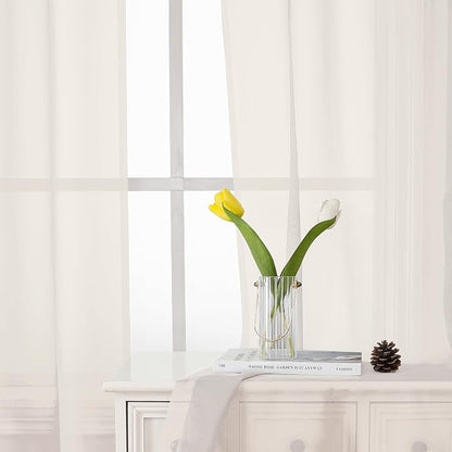 Ivory Sheer Curtains 50 Inch Length 2 Pcs, Rustic Farmhouse Curtains - Image 4