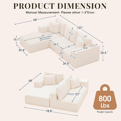 GRUSIGN 107'' Cloud Sectional Boneless Couches - Image 2