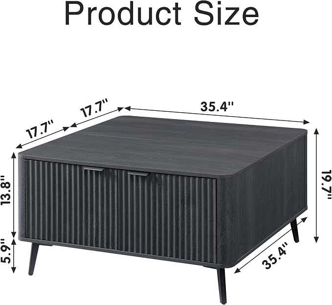 Fatmok 4-Piece Fluted Living Room Furniture Set, Lift Top Coffee Table - Image 4