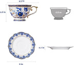 ACMLIFE Bone China Tea Cups and Saucers, 6.8 oz Tea Cup and Saucer Set, with Gold Trim and Gift Box, Blue and White (Blue-D)