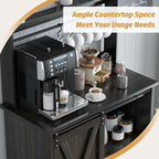 4ever2buy Farmhouse Coffee Bar Cabinet with Hutch, 50 Inch Coffee Bar Hutch with Sliding Barn Door & 6 Hooks for Living Dining Room, Dark Oak