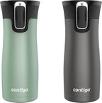 Contigo West Loop 2.0 Leak-Proof Spill-Proof Insulated Stainless Steel Travel Mug, 16oz., 2 Pack, Agave Metallic & Sake Metallic
