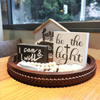 Wood Decorative Serving Tray with Bead, Round Vintage Wooden Ottoman Tray for Home Centerpiece, Counter Organizer, 13” Circle Tray for Kitchen, Living Room (Dark Brown)