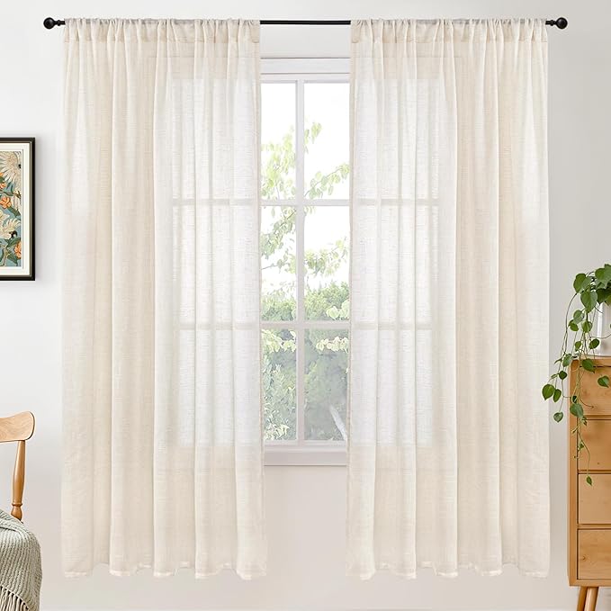 BGment 72 Inch Length Beige Linen Curtains by BGment