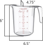 DaYammi Measuring Cups 2-Piece, Unbreakable Food-Grade Plastic Measuring Cup for Dishwasher, 4-Cup Nesting Liquid Measuring Cups for Prepping, Baking, Cooking, Readable Markings, Clear