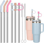 Stainless Steel Straws with covers fit Stanley 14oz & 20oz tumbler, Reusable 8.6 Inch Straw with Silicone Tips & Cover Caps, Compatible with Stanley Quencher H2.0 (6 Pack: 3 Bent + 3 Straight)