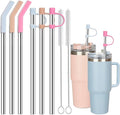 Stainless Steel Straws with covers fit Stanley 30oz tumbler, Reusable 10.5 Inch Metal Straw with Silicone Tips & Cover Caps, Compatible with Stanley Quencher H2.0 (6 Pack: 3 Bent + 3 Straight)