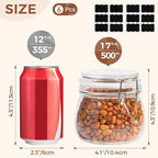 ComSaf Airtight Glass Canister Set of 6 with Lids 17oz Food Storage Jar Round - Storage Container with Clear Preserving Seal Wire Clip Fastening for Kitchen Canning Cereal,Pasta,Sugar,Beans,Spice