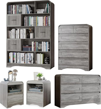 5 Piece Bedroom Sets, Modern Dresser and Nightstand Sets & Bookshelf by SOLACEFURNITURE